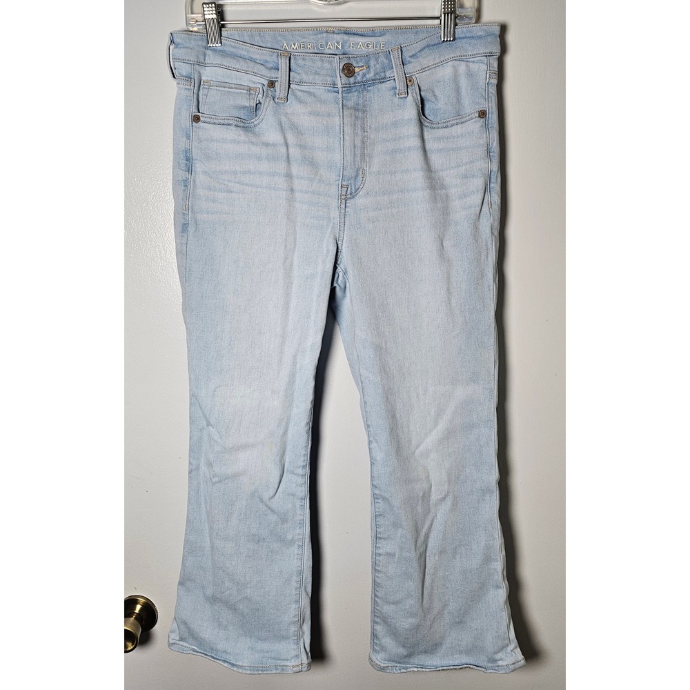 American Eagle HighRise Kick Boot Crop Jeans Light Wash Next Level Stretch Sz 8S